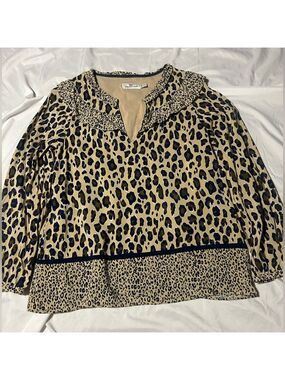 Vineyard Vines Borderline Ruffle Long Sleeve Blouse Women S Cheetah Lined